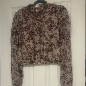 Free People Floral Blouse in Burgundy and Cream